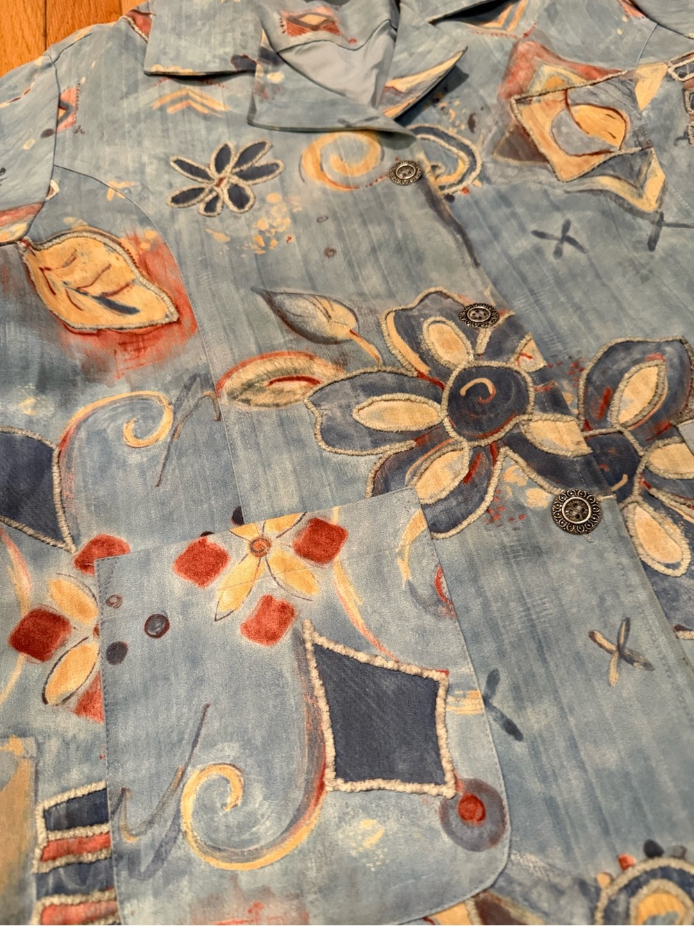 Floral Textured Jacket - Blue & Multicolor Size M art to wear - Picture 4 of 9